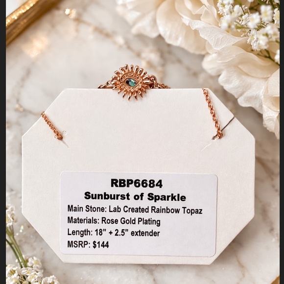 Sunburst of Sparkle Necklace | Rose Gold Plated | Lab Rainbow Topaz - Picture 2 of 2